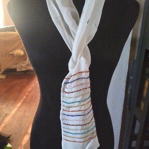 Vintage Hand Beaded White Scarf | Size OS